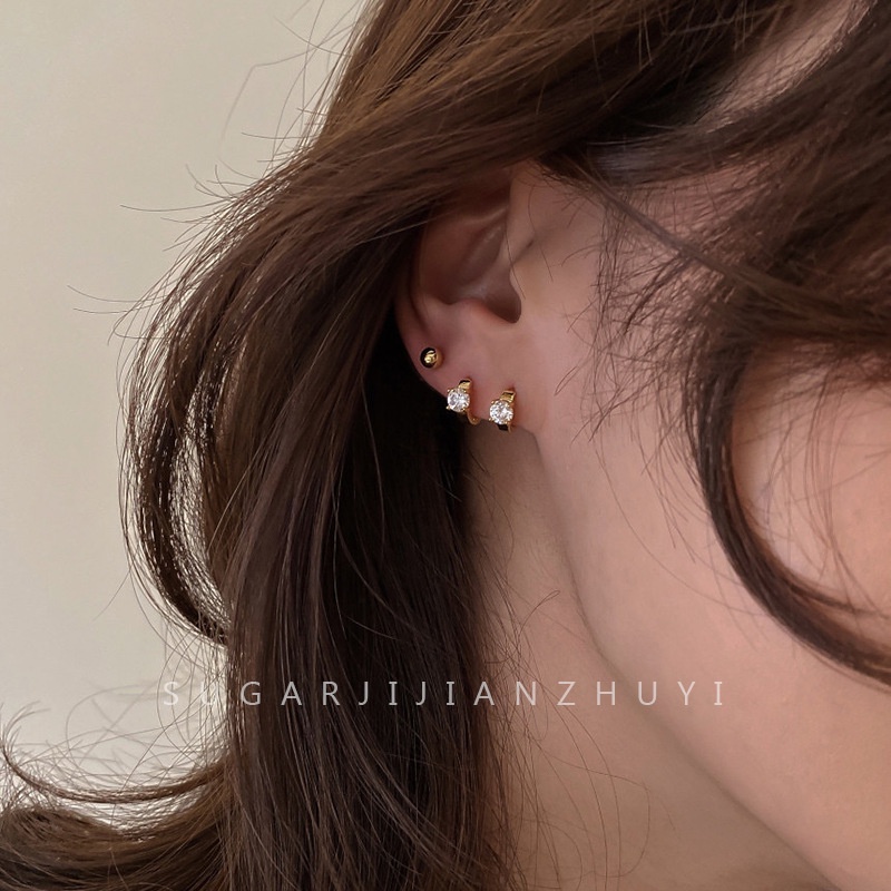 Anting Bulat Mini Simple Gaya Korea Dengan Zircon Untuk Wanita