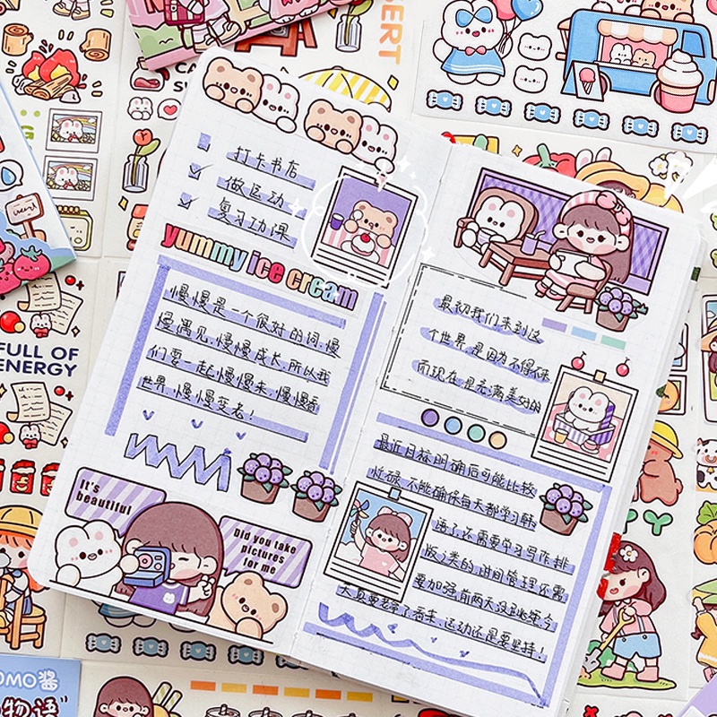 4 Lembar Stiker Kertas / Selotip Washi Gambar Kartun Perempuan Lucu Untuk Dekorasi Scrapbook DIY