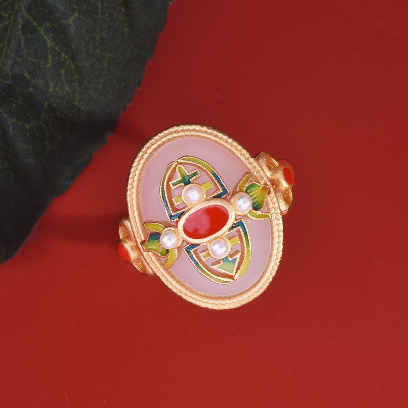 Fancyqube Cincin Model Terbuka Dapat Disesuaikan Bahan Enamel Silver Hias Giok Hetian Gaya China Retro Untuk Wanita
