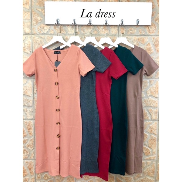 DRESS LA DRESS MODEL V NECK VARIASI KANCING IMPORT BANGKOK (DRLD346)