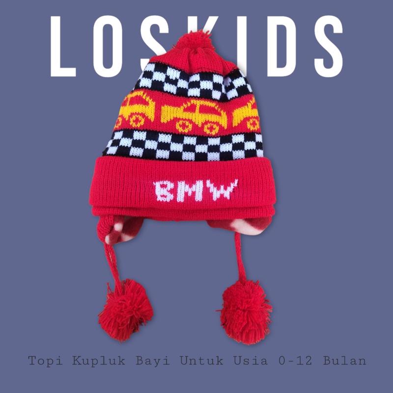 Topi bayi Topi kupluk bayi Pompom 0-12 Bulan Motif BMW