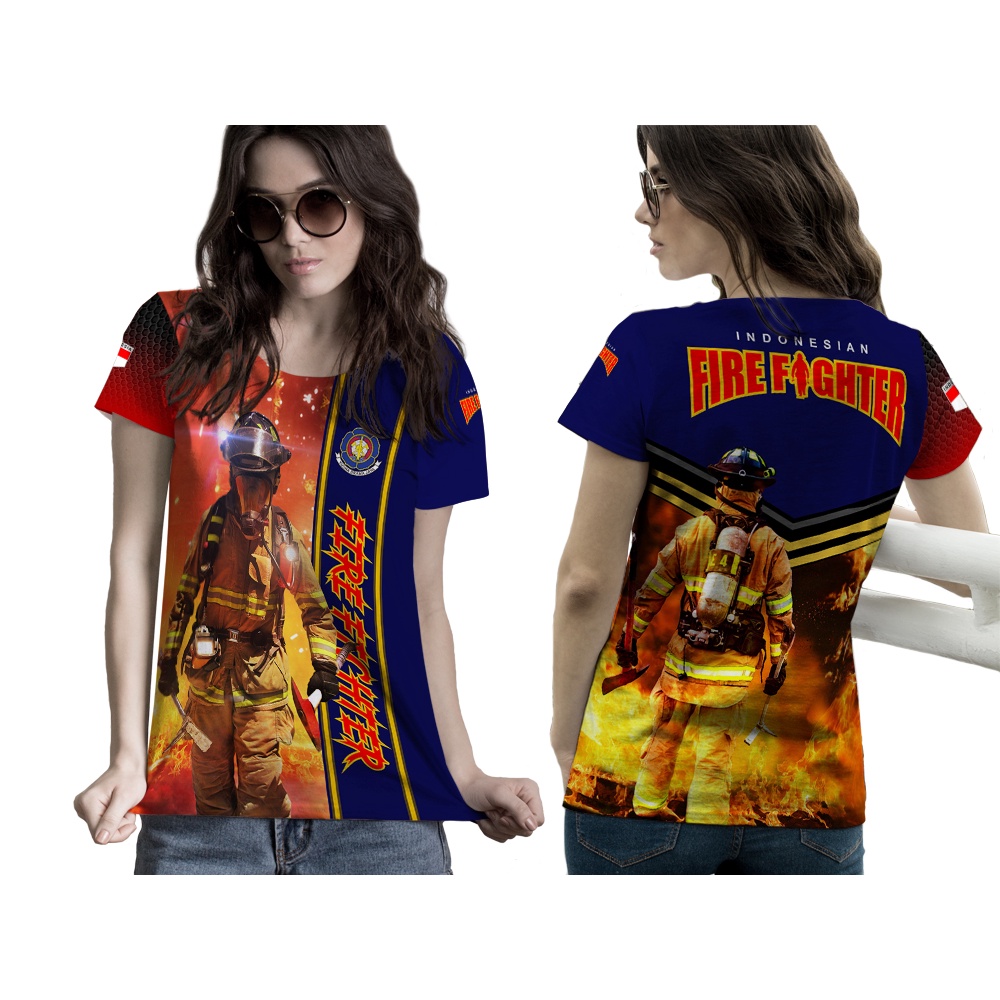Utamamedia - Kaos Wanita Tema Damkar Pemadam Kebakaran Lengan Pendek
