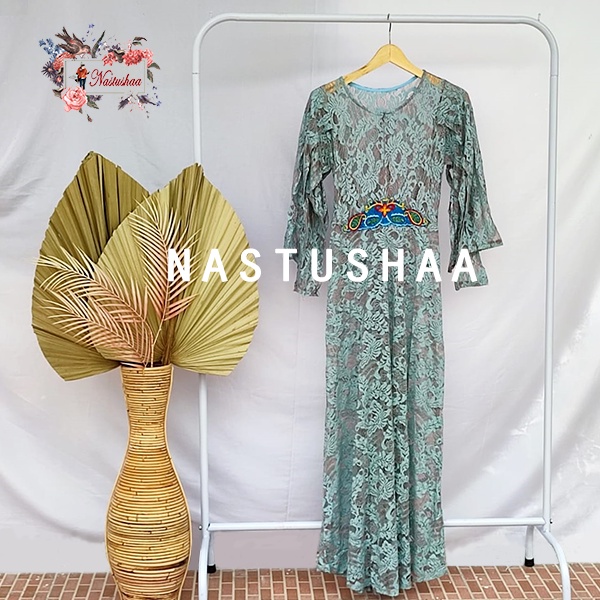 Kaftan Brukat Serena Import Wanita Tanpa Inner / Terusan Muslim / Lebaran / Kondangan / Hajatan Baju Pesta Busui Friendly Variasi Bordir Bunga Lengan Panjang Ada Layer Bagian Lengan