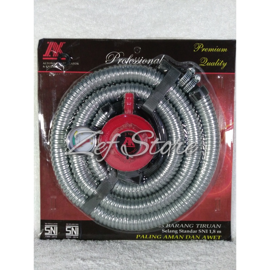 [ORIGINAL] AK SR-168 Paket Set Regulator LPG Tekanan Rendah dengan Manometer & Selang Gas 1.8 meter 