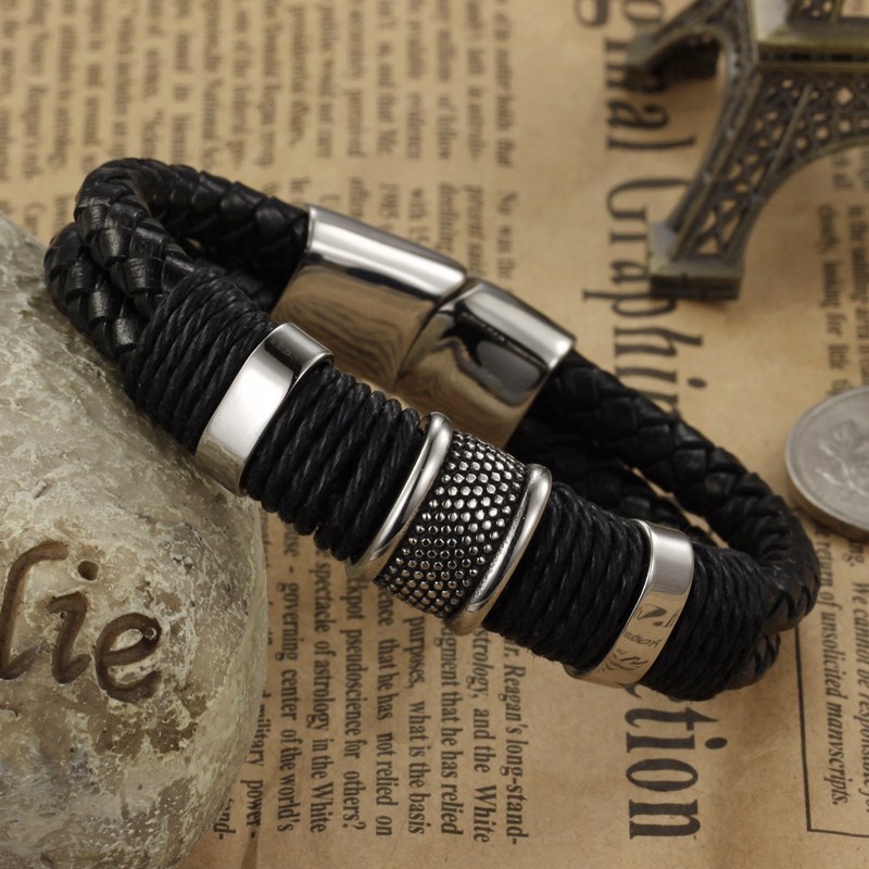 [Z H Perhiasan] Hip Hop Rock Retro Pria Fashion Gelang Kulit Stainless Steel Pesta Perhiasan Aksesoris