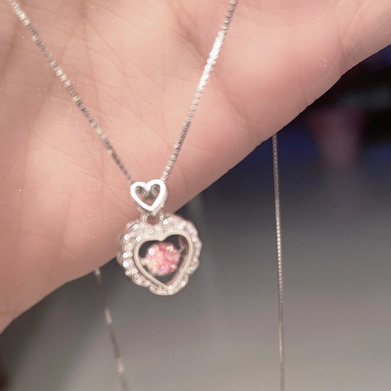 Kalung Zircon Bentuk Hati Warna Pink Untuk Wanita