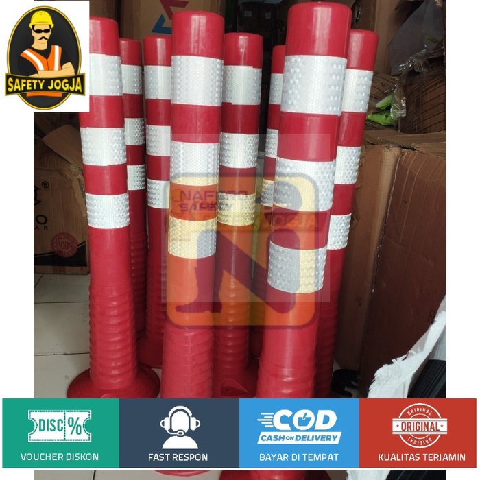 Stick Cone T Top Bollard Rubber Pembatas Jalan 75cm base orange