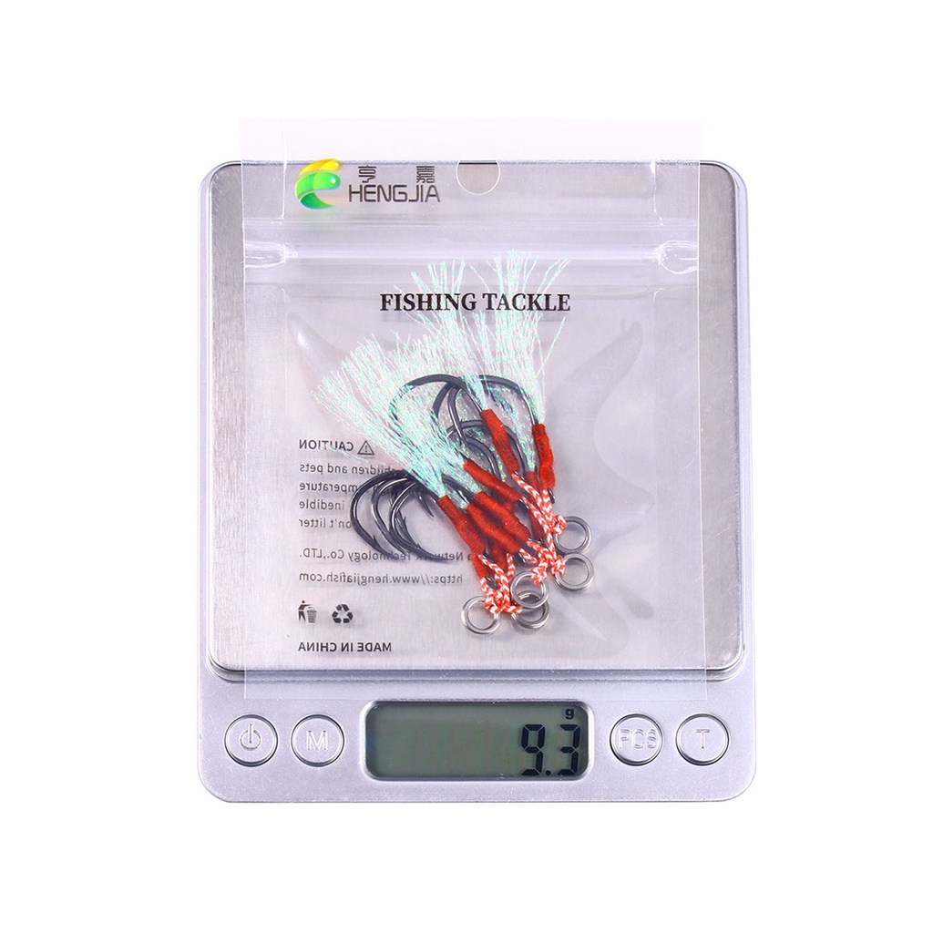 Hengjia 5 Pcs Kail Pancing High Carbon Steel Jigging Fishing Assist Hooks 8#-20# Double/single Barbed Jig Fishhooks with Glow Feather For Lead Lure