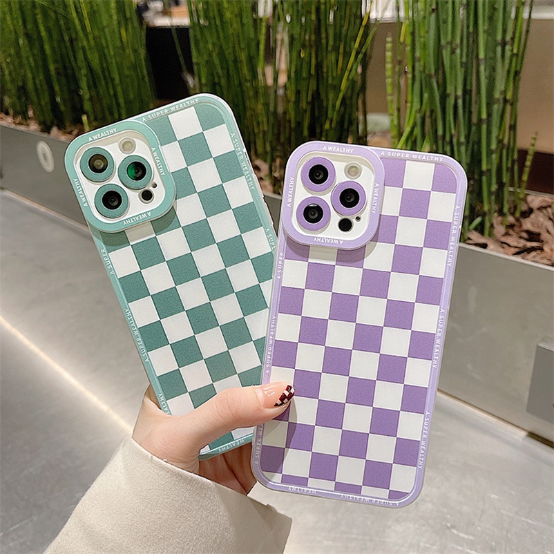 Soft Case Casing Compatible for iPhone 14 13 12 11 Pro Max X Xr Xs Max iPhone 7 8 6 6s Plus Square Lattice Transparent Silicone Phone Case Soft TPU Silicone Shockproof Phone Case Cover