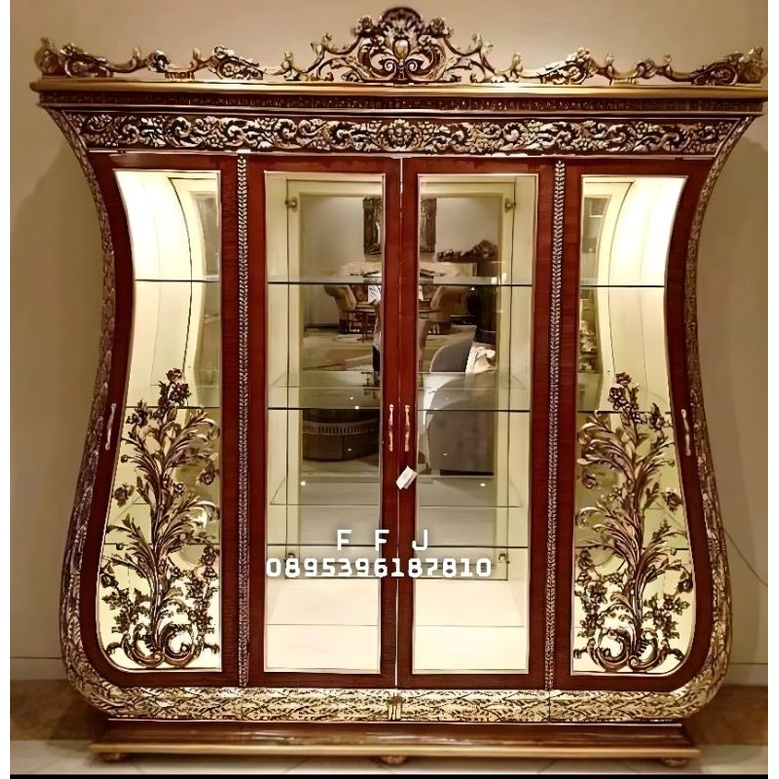 lemari hias pajangan model biola 4pintu - bufet pajangan kaca