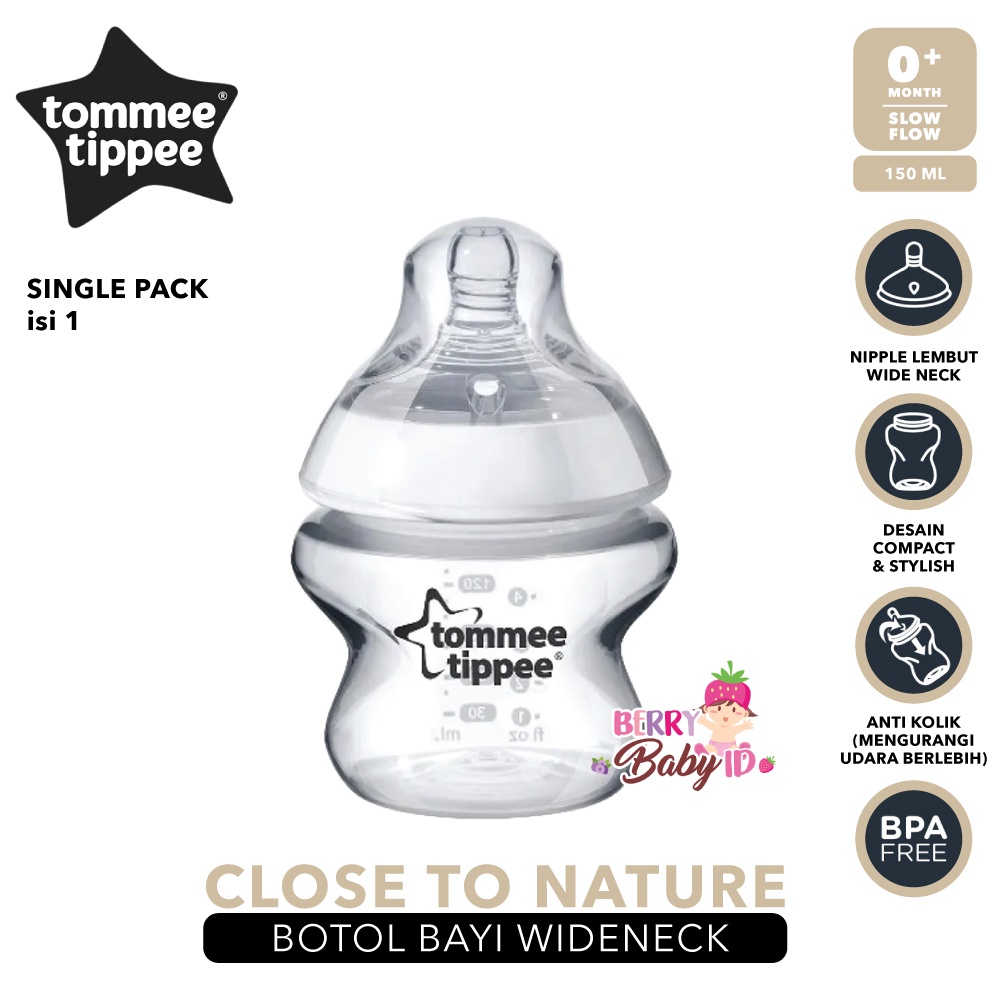 Tommee Tippee Closer to Nature Single Bottle Botol Susu Wide Neck Berry Mart