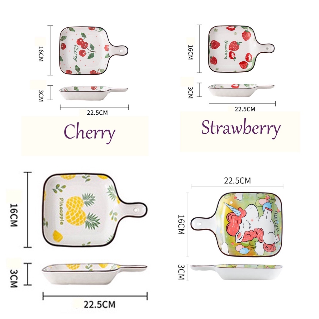 Piring Saji Keramik Cantik/ Piring Oven Kotak Motif