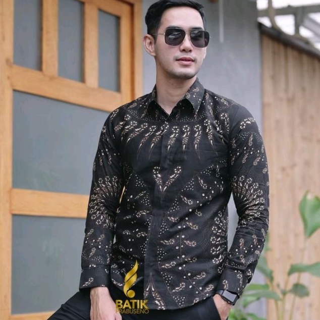 Motif Cakra Wangsa Lengan Panjang Slimfit Original Batik Prabuseno Kemeja Pria Bahan Katun Printing 