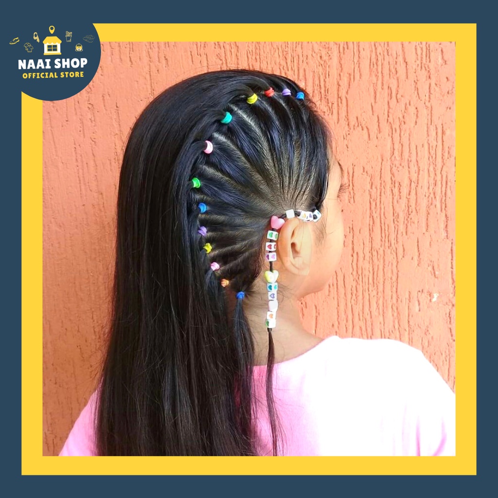 Ikat Rambut Korea Style Mix Warna Warni Kekinian Polos Ukuran Sedang Warna Cerah Karet Jepang Murah Terbaru Kuncir Elastis Import Premium Isi 50-200 pcs Naai Shop