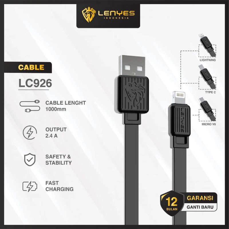 LENYES LC926 2.4a anti putus fast charging universal sync data cable kabel cas charger 1 meter oriGINAL