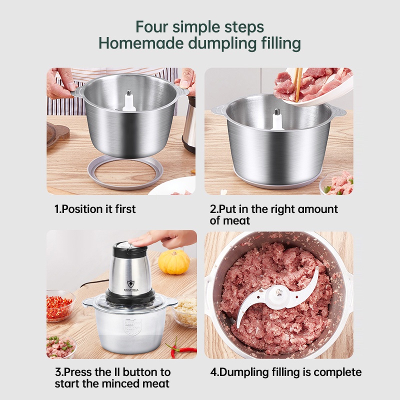 Blender Daging Chopper Stainless 2L Penggiling Daging Multifungsi Meat Grinder