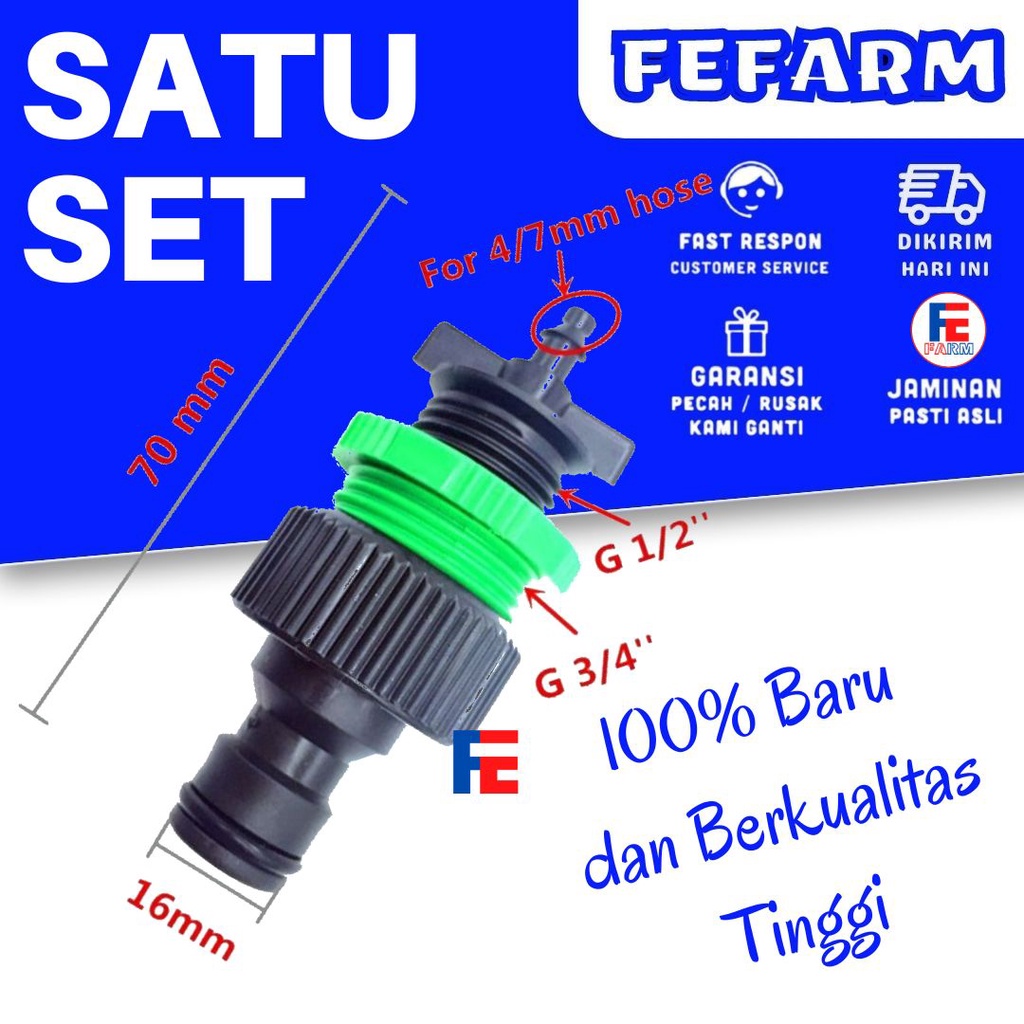 KONEKTOR KRAN SELANG  SAMBUNGAN 16MM QUICK RELEASE KE SELANG 4/7MM