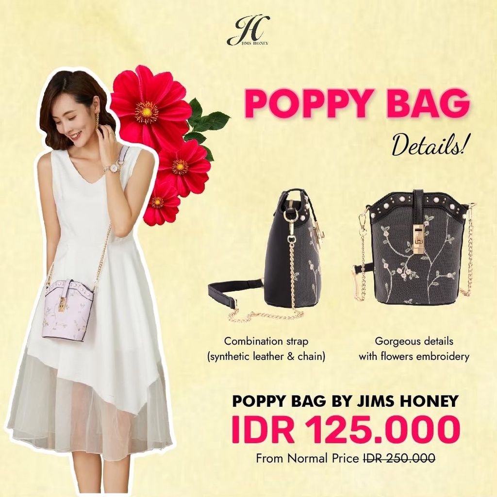 Jims honey poppy bag tas selempang wanita import rantai jimshoney original fashion sling bag korea kpop tas hp realpic cod