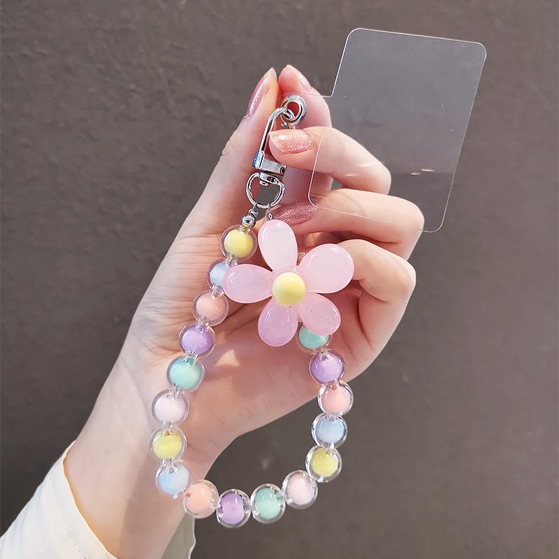 Colorful Flower Beads Cantolan Gantungan HP Phone Chain Lanyard Lucu