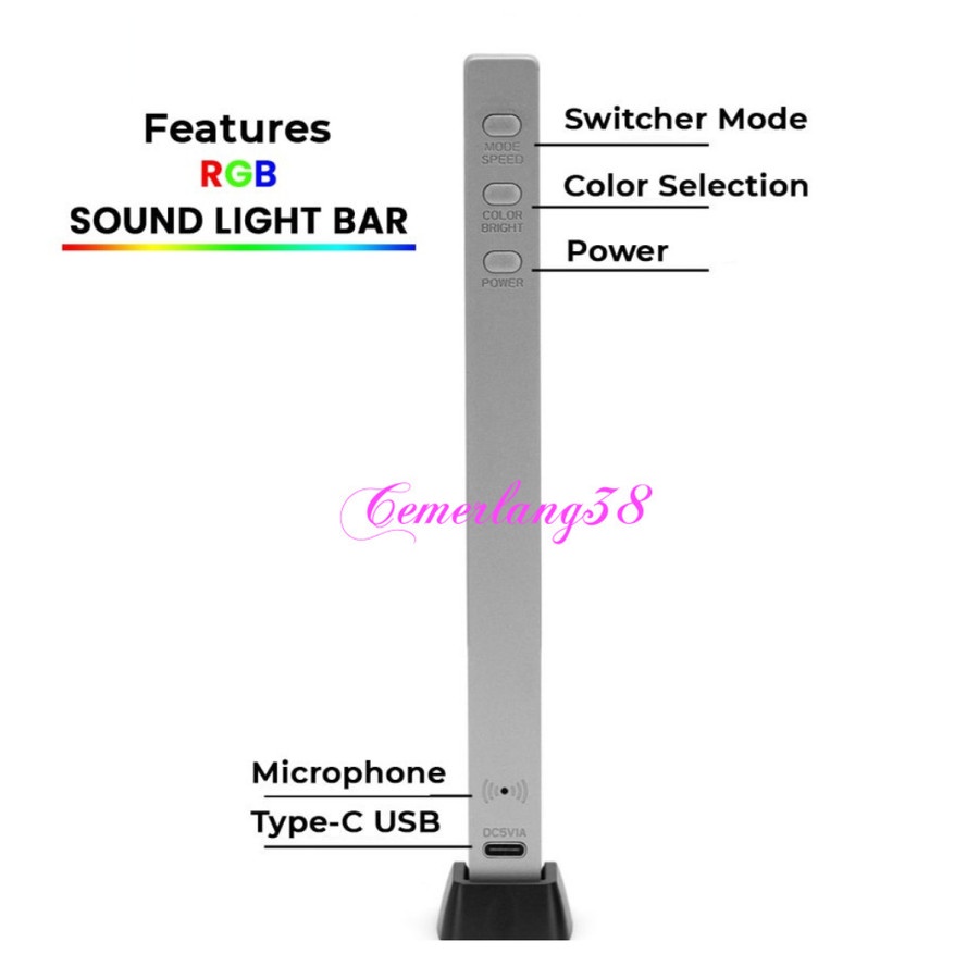 Lampu LED RGB Voice Sound Control Audio Spectrum Indicator Bar Rythm putih