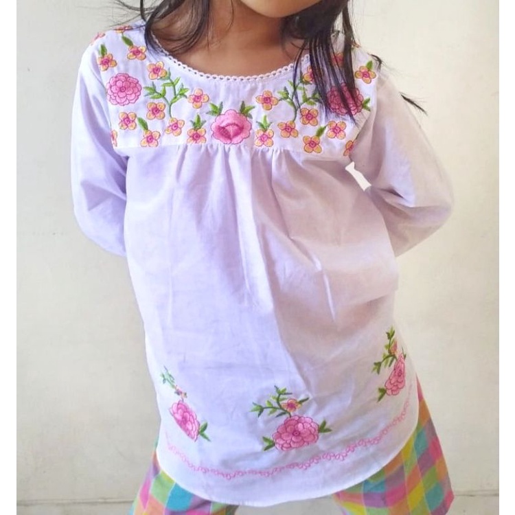 Atasan Blus Baju KHUSUS PUTIH Anak Perempuan Bahan Katun Paris Bordir Bunga [MOTIF 2]