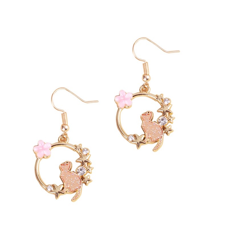 Fancyqube Anting Menjuntai Bentuk Tulang Ikan Kucing Bunga Aksen Mutiara Kristal Untuk Wanita