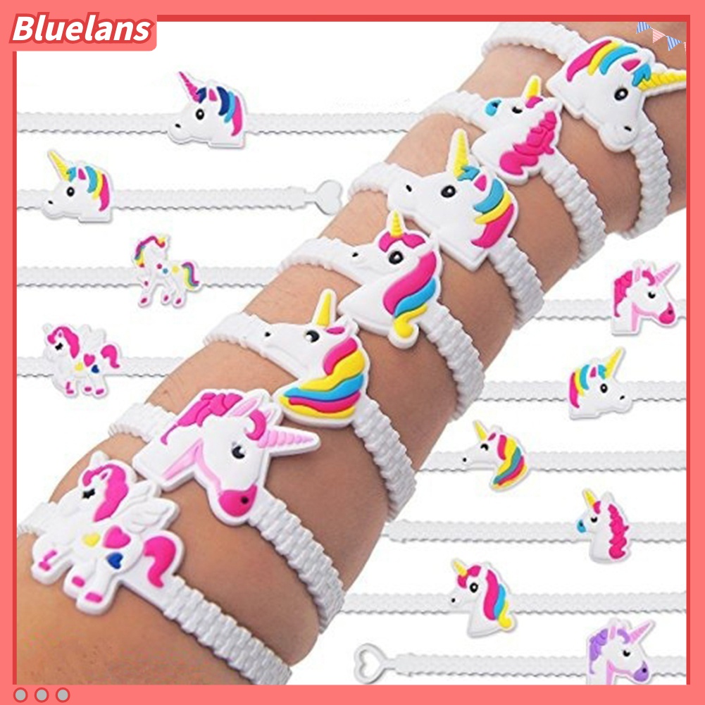 5 Pcs Gelang Motif Kartun Unicorn Bahan PVC Dapat Disesuaikan Untuk Hadiah Anak