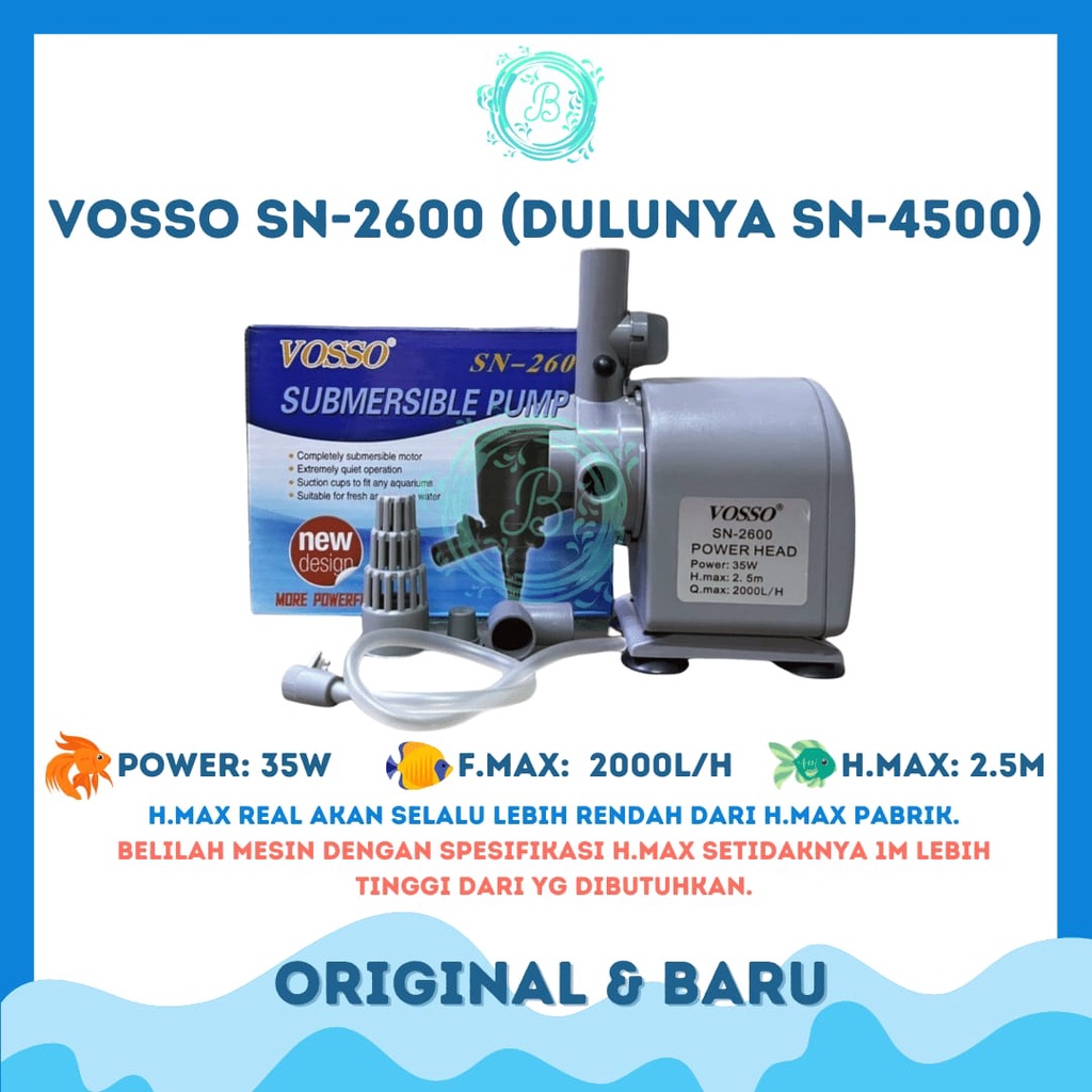 VOSSO SN-2600 Dulunya Vosso SN-4500 Pompa Air Aquarium Aquascape Hidroponik