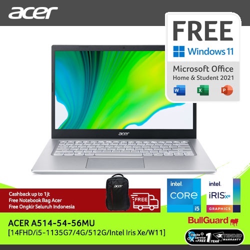 ( FREE UPGRADE RAM 4GB ) ACER ASPIRE 5 SLIM A514-54-56MU [14   FHD IPS/INTEL CORE i5-1135G7/4GB/SSD 512GB/IRISXE/WINDOWS 11] SILVER NX.A28SN.006