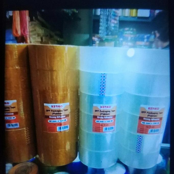 

Lakban Bening/ Coklat Kenko Tebal100 meter,isi 6 Rol