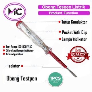 Obeng Tespen Listrik Bolak Balik Obeng Testpen AC Test Pen Tes Tegangan Listrik AC Arus Indikator Praktis Murah Bagus Terbaik