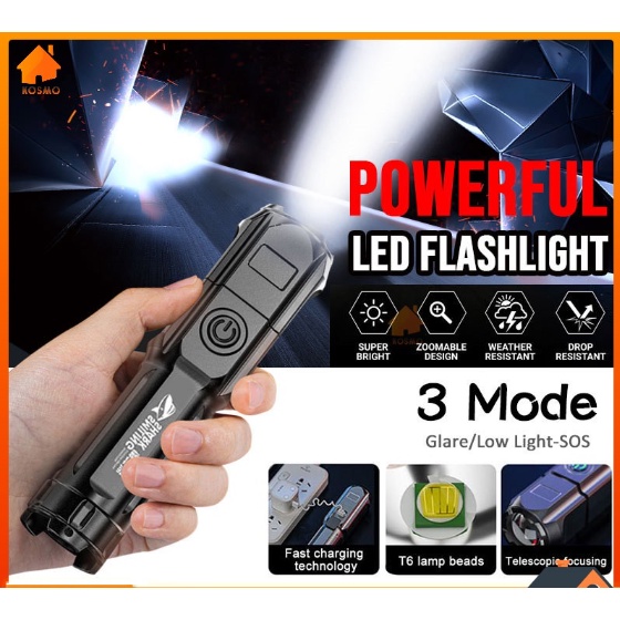 Senter Mini / Senter LED MINI Portable Super Terang Jarak Jauh Usb Rechargeable Untuk Outdoor / Lampu Senter Led Mini Zoomable Torch Light Super Bright Luar Ruangan Super Terang Senter LED Tahan Air 3 Mode USB Rechargeable Torchlight