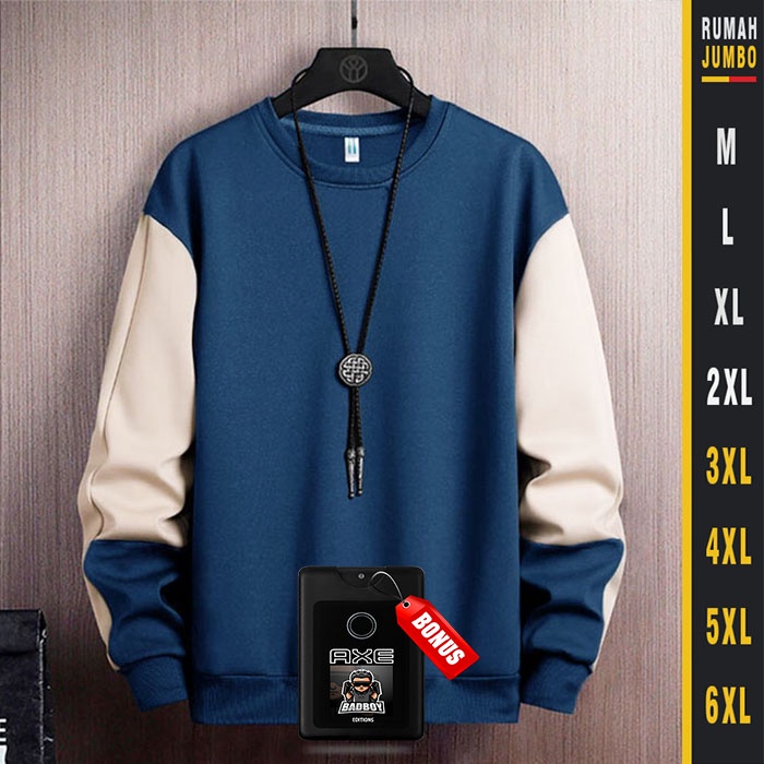 Sweater Crewneck Oversize Switer Pria Wanita Big size Sweter Kombinasi Jumbo