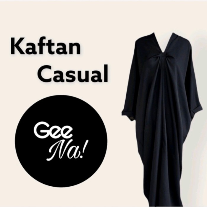 PROMO KAFTAN BISA COD KAFTAN MODERN ALMA LENGAN PANJANG POLOS - Hitam, S TERLARIS RINJANI BATIK DEWA