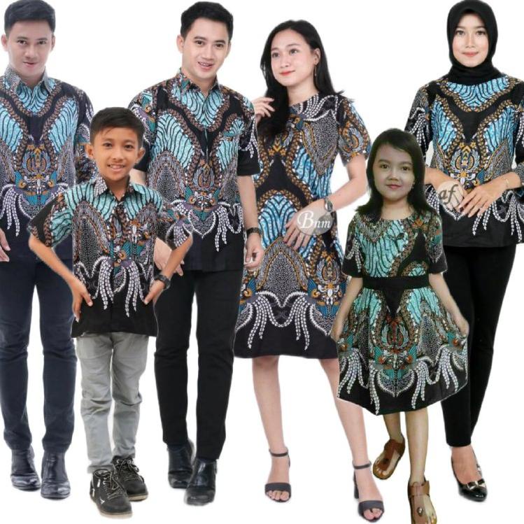 [Art. V3247] Baju Batik Couple Keluarga – Batik Couple Anak Modern – Couple Batik Keluarga Jumbo Dress Brokat