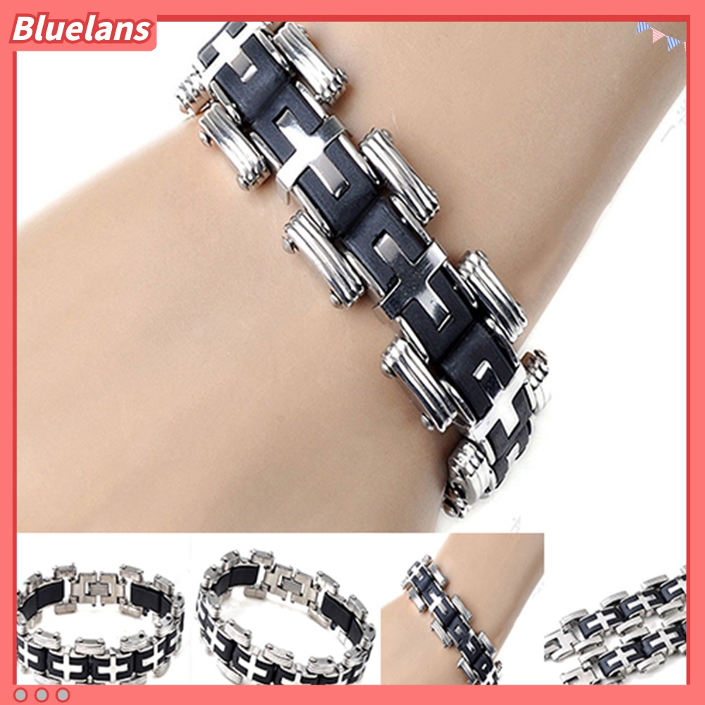 Gelang Bahan Stainless Steel Silikon Gaya Punk Untuk Pria