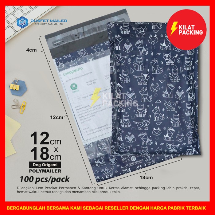 

Codes0X-84 Polymailer Amplop Packing Motif Dog Origami Rusfet /Pack 12X18
