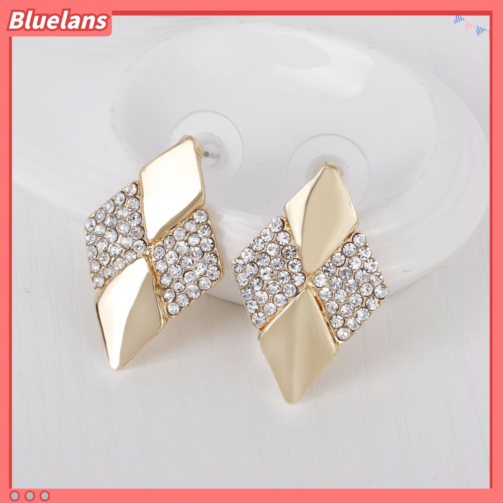 Bluelans Women KC Gold Plated Rhombus Shape Necklace Earrings Rhinestones Jewelry Set