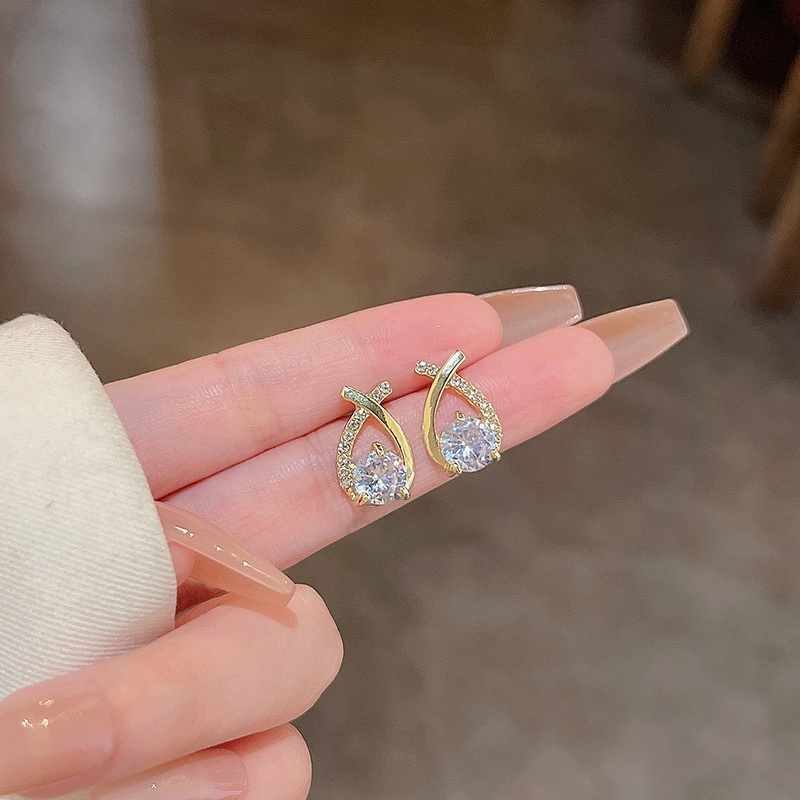 Anting Tusuk Sterling silver 925 Desain Salib Hias Berlian Zircon Mewah Untuk Wanita