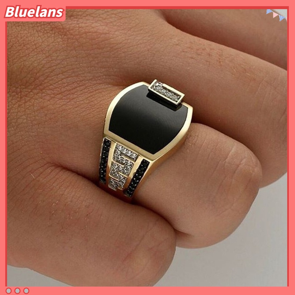 Cincin Bahan Alloy Aksen Berlian Warna Hitam Untuk Hadiah