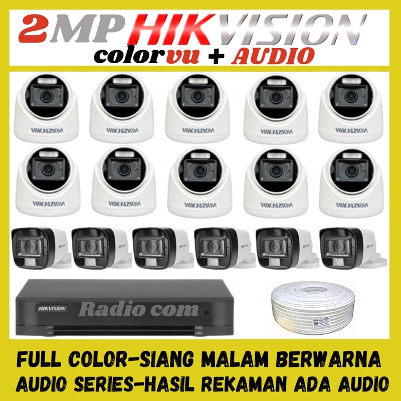 PAKET CCTV HIKVISION COLORVU 2MP 16 CHANNEL 16 KAMERA AUDIO SERIES FULL COLOR