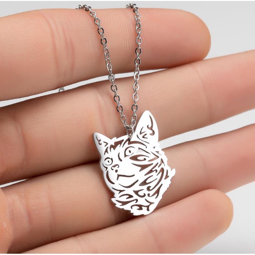 Kalung Desain Kartun Kucing Bahan Stainless Steel Gaya Jepang Dan Korea Untuk Wanita