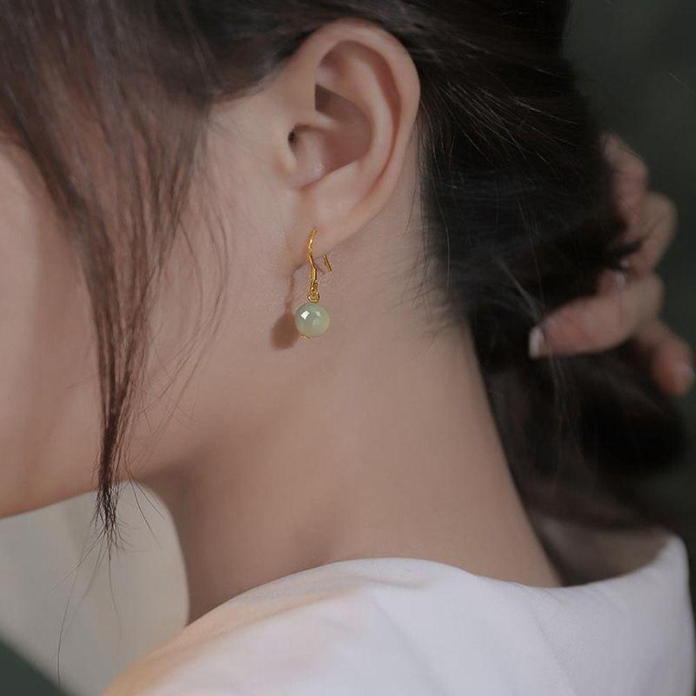 Mxbeauty Anting Wanita Temperamen Klasik Geometri Cheongsam Perhiasan Hijau Kuno Wanita Stud Earrings Perhiasan Gaya Cina