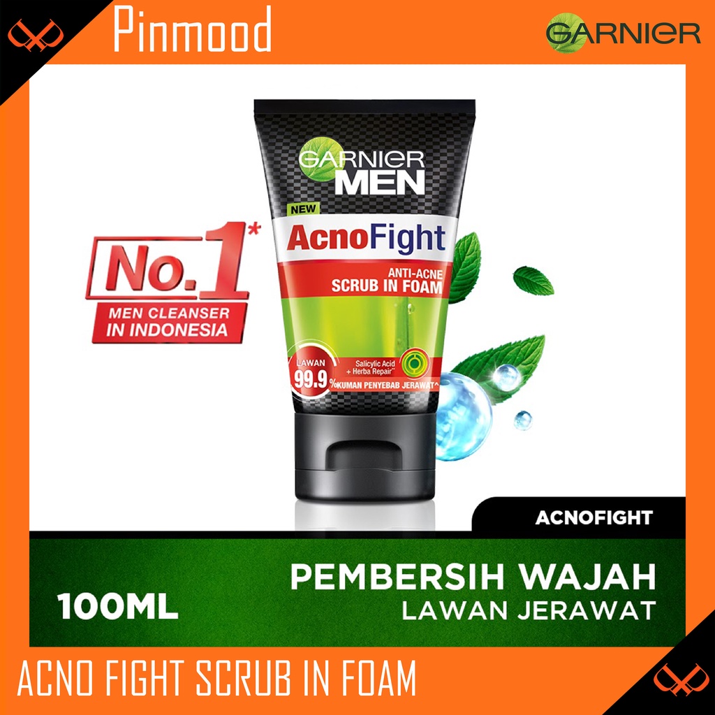 GARNIER MEN ACNO FIGHT [ 100 ML ] SCRUB IN FOAM ANTI-ACNE CLEANSER SABUN CUCI MUKA / PEMBERSIH WAJAH PRIA / FACIAL WASH ( UNTUK WAJAH BEBAS JERAWAT )