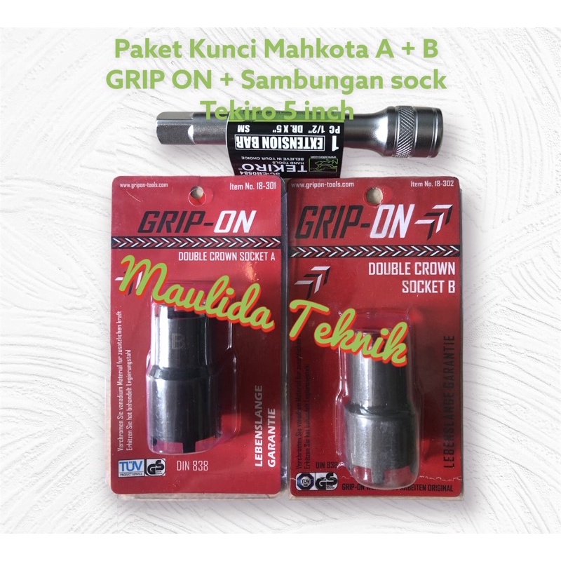 GRIP ON KUNCI MUR KOPLING / PAKET KUNCI MAHKOTA A + B  GRIP ON + Sambungan sock Tekiro /ALAT BENGKEL