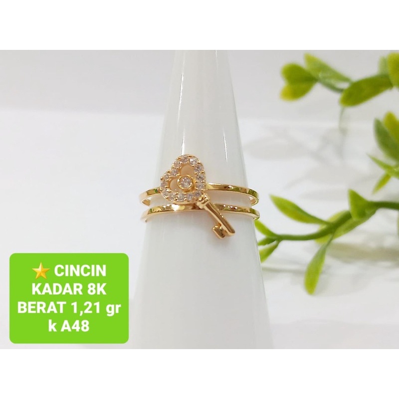 Cincin motif love kunci kadar 375 8karat unik simpel lucu size 11