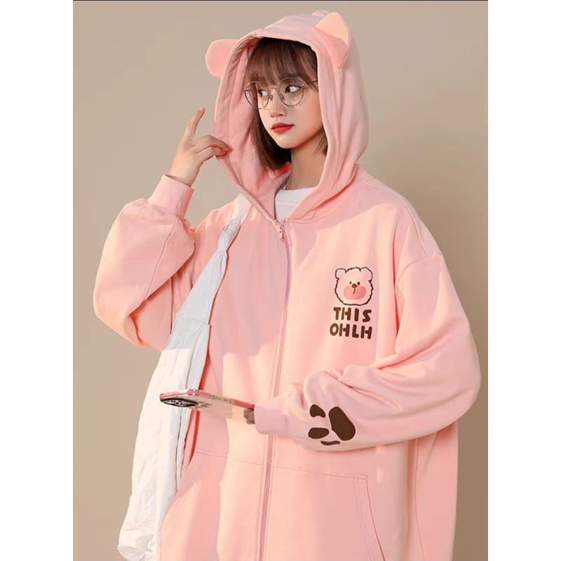 This Bear Zipper l Jaket Ziper Basic Wanita Remaja OOTD Casual Daily Premium