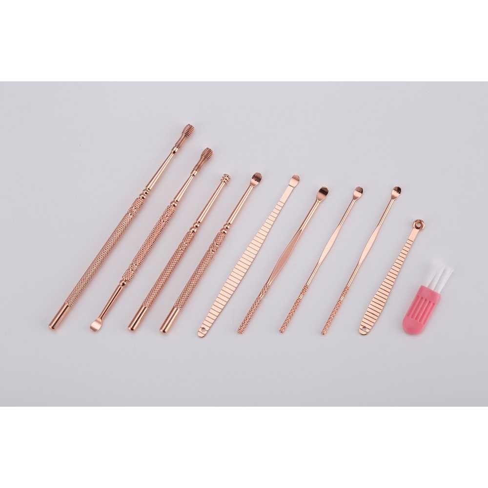 KR Pembersih Telinga 10 Pcs Korek Kuping Spiral Stainless Steel Besi Ear Spoon Set Rose Gold