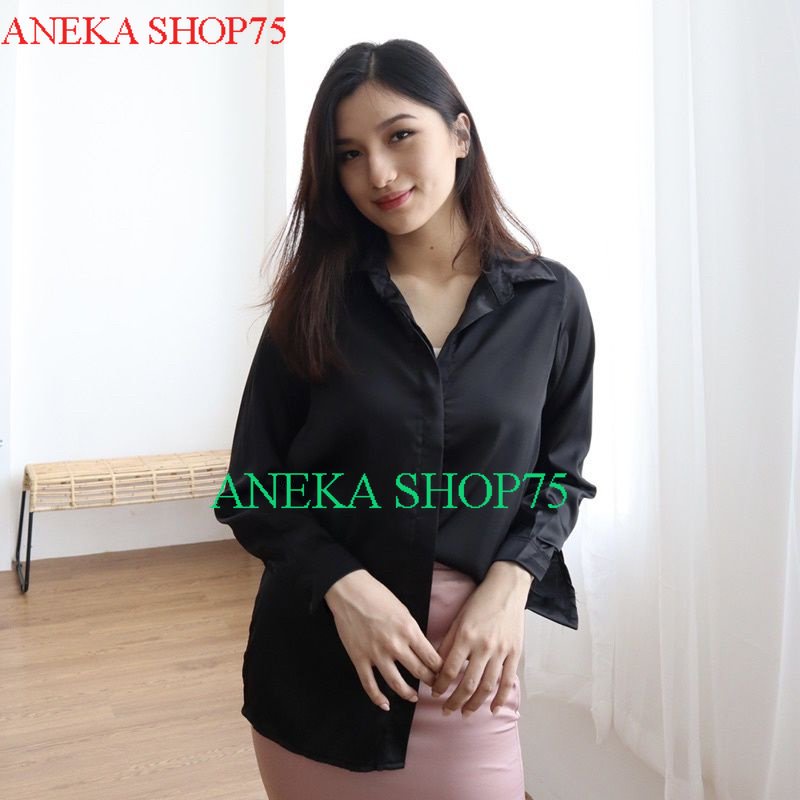 Kemeja wanita basic/kemeja kerja/kemeja wanita polos / KARA V-Neck Blouse with Collar / Atasan Wanit