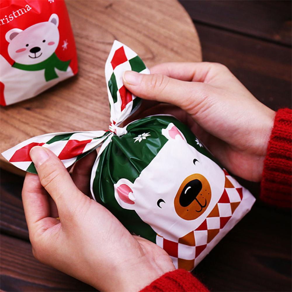 Timekey 50Pcs Kantong Plastik Motif Print Santa Claus Holder Permenbiskuit Untuk Dekorasi Pesta Nataltahun Baru E2U1